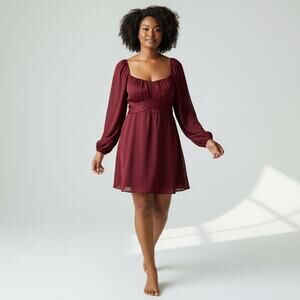 Altar'd State Burgundy Lola Crossover Long Sleeve Dress Size XL‎ Elegant